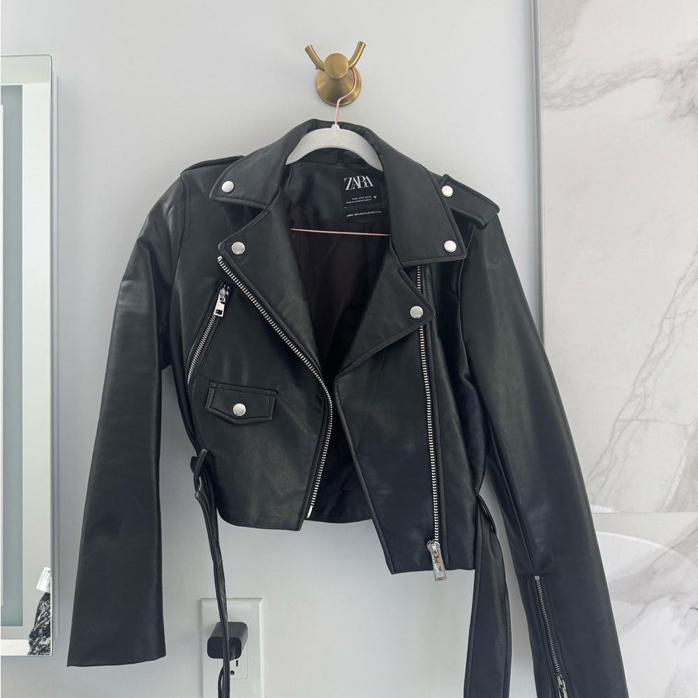 Zara leather black crop jacket